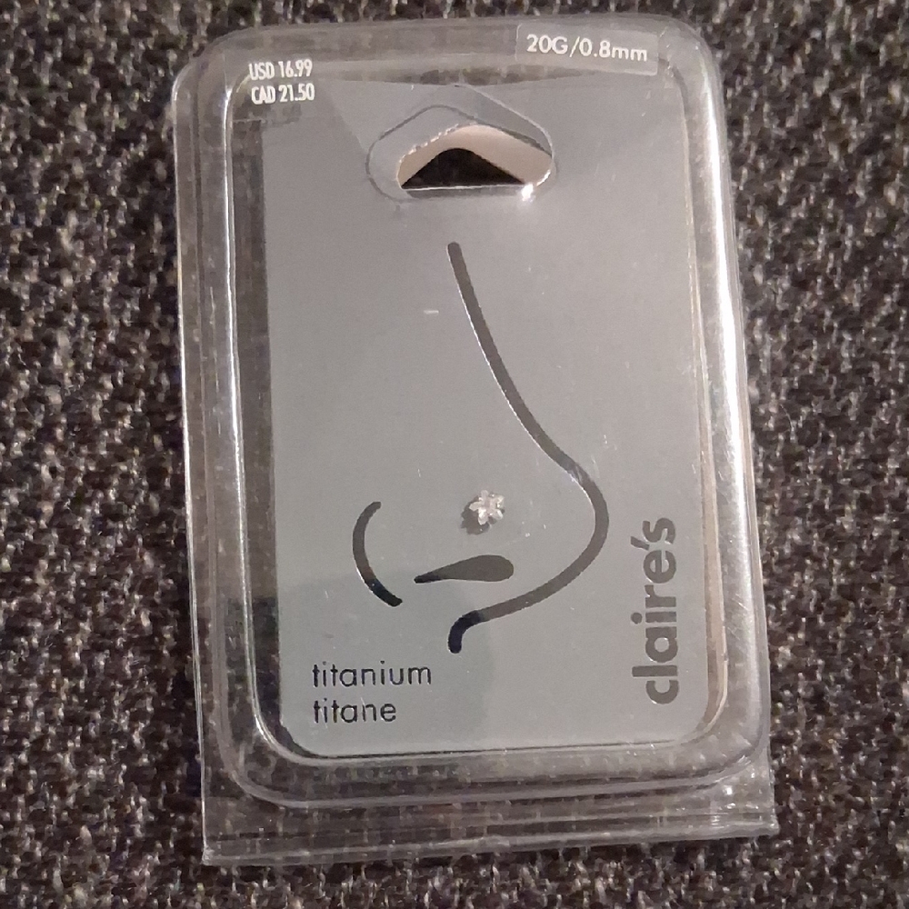 Claire's Titanium Nose Stud with Clear Gem